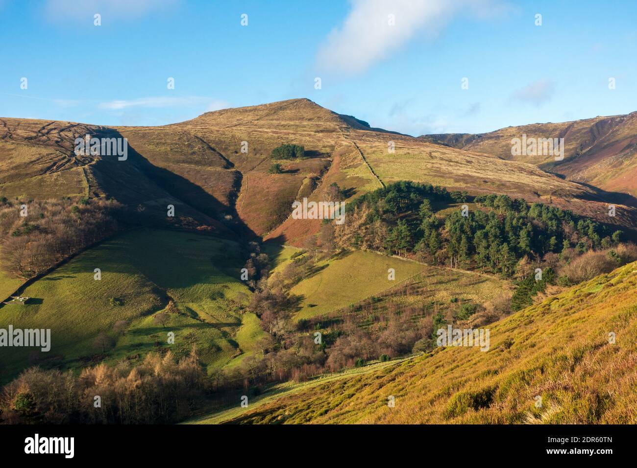 A sunny mid winter's day around Edale  and Kinder Scout in the Peak District National Park, Derbyshire, UK.Grindslow Knoll in the background Stock Photo