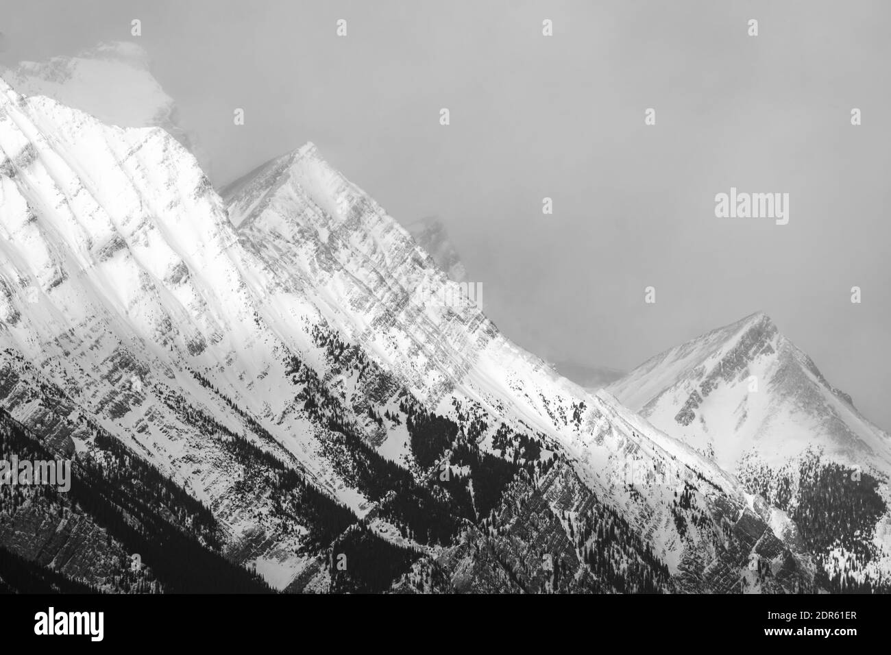 Black and White-Mountain Range-Kananaskis, Alberta, Canada Stock Photo