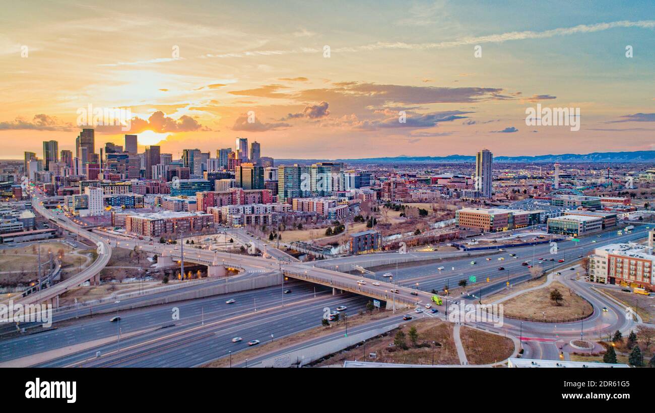 Denver Colorado CO Skyline Aerial Panorama. Stock Photo