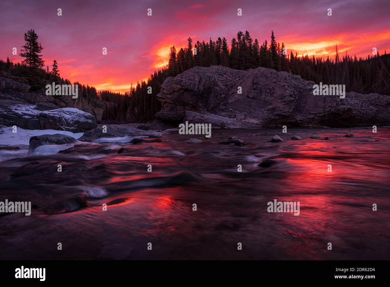Elbow Falls-Bragg Creek Sunrise, Alberta, Canada. Stock Photo