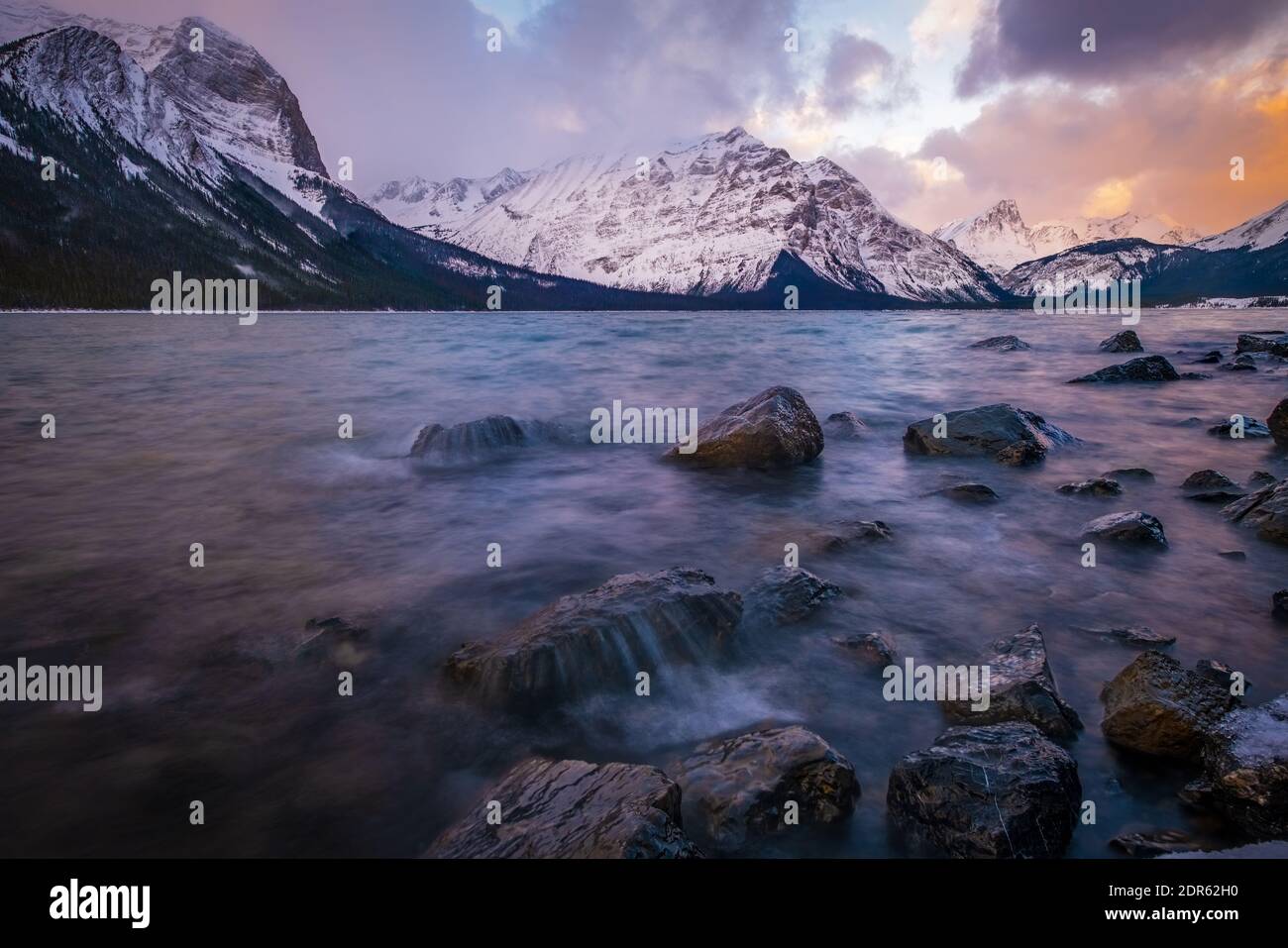 Winter Scene-Upper Kananaskis Lake, Alberta, Canada Stock Photo