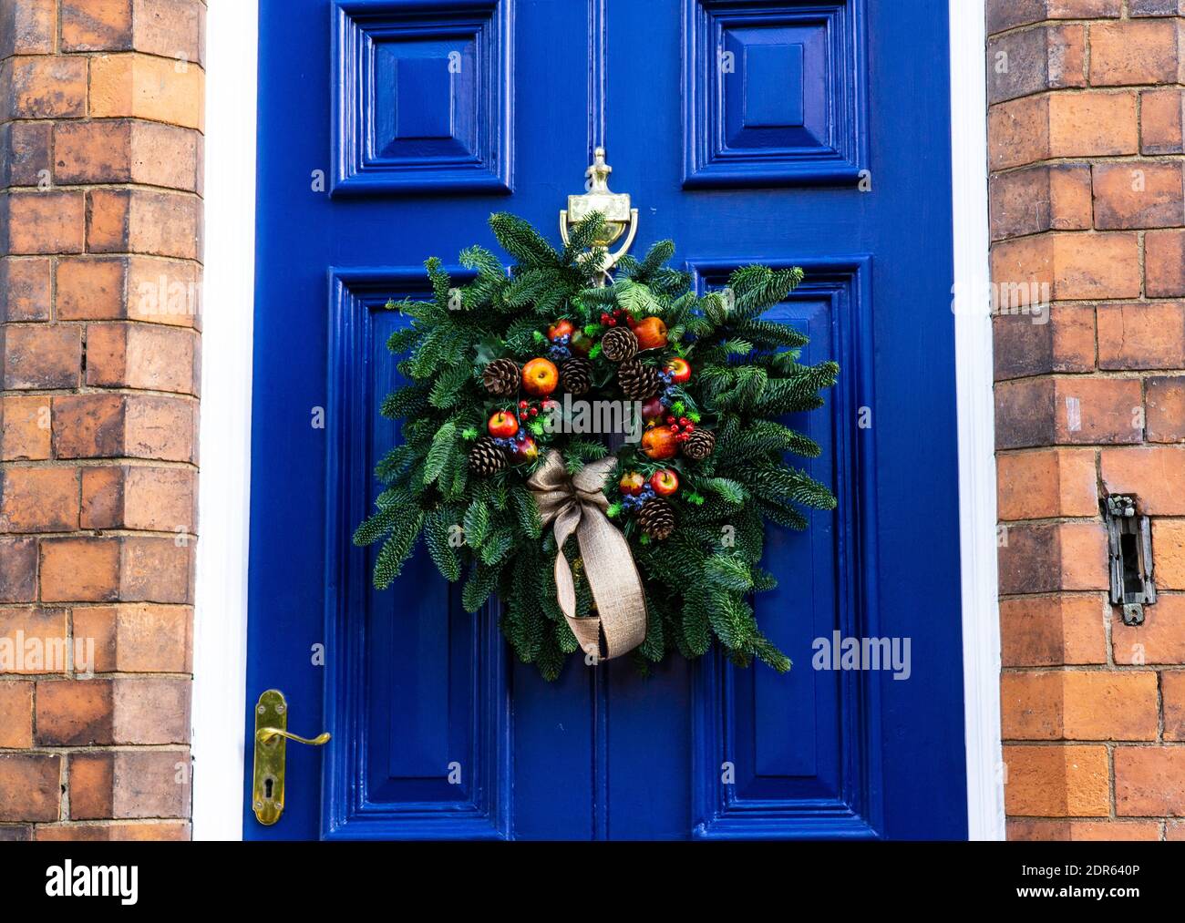 Traditional Christmas door wreath example Stock Photo Alamy