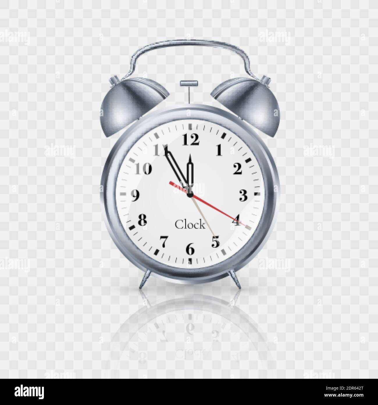 Classic clock with bells in metallic vintage style. Vector illustration isolated on transparent background Stock Vector