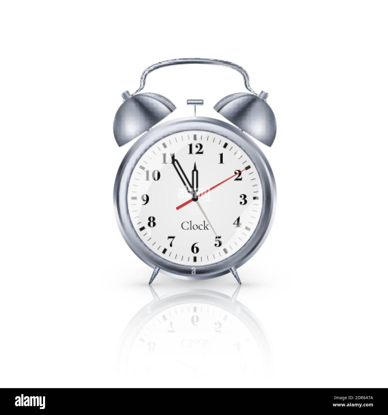 Realistic metal alarm clock on white background. vector Stock Vector
