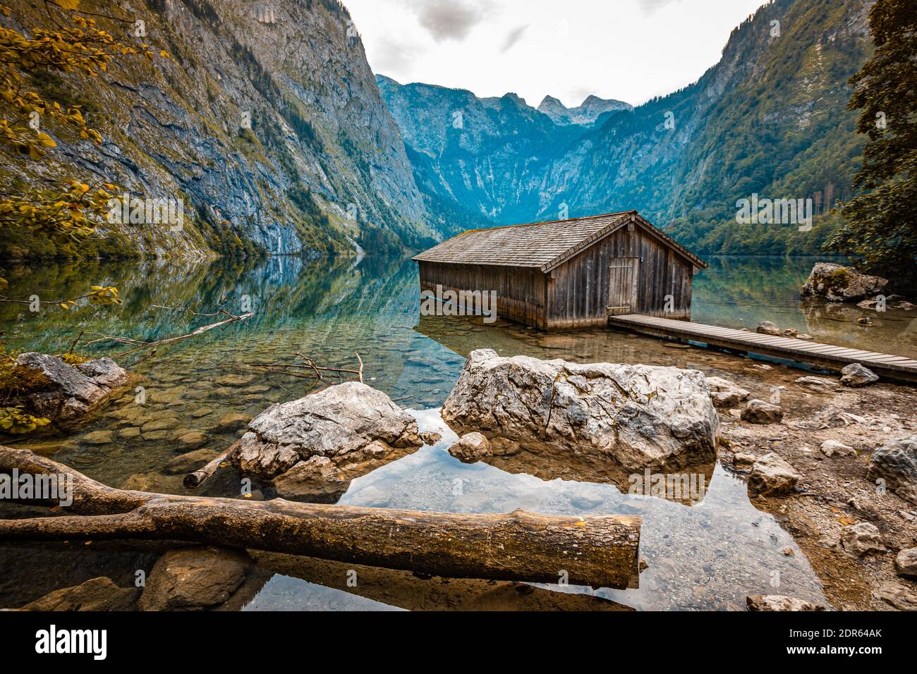 Boathouse in Obersee German Alps Stock Photo