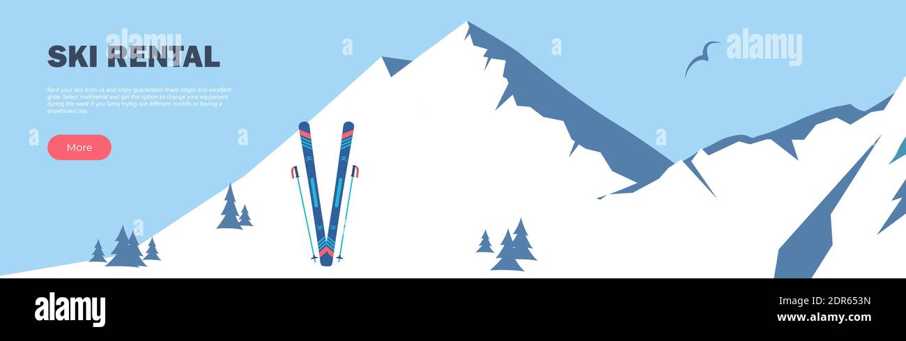 Winter Sport. Ski Rental horizontal banner. Vector illustration Stock Vector