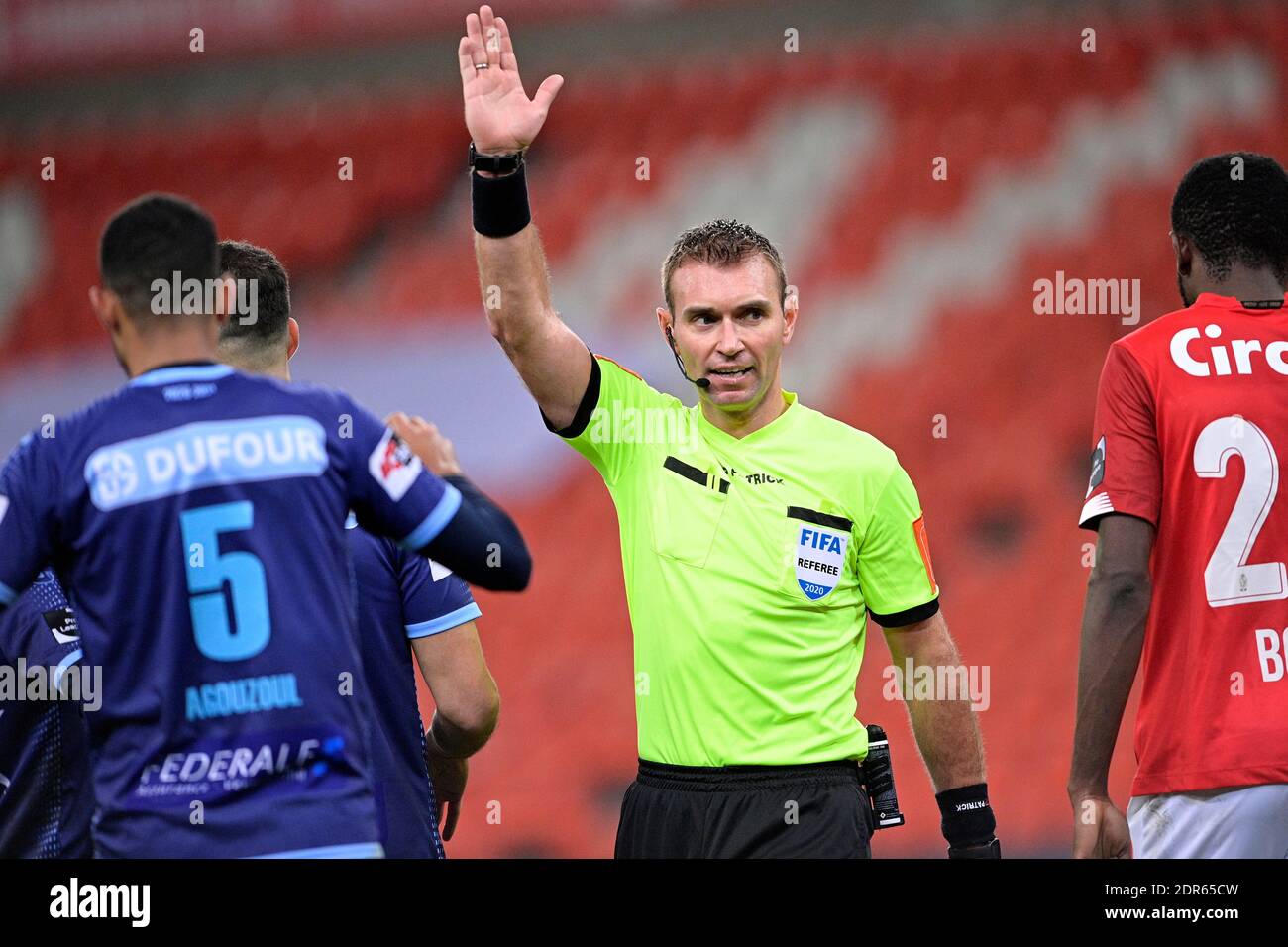 referee Nicolas Laforge pictured during a soccer match between Standard de Liege and RE Mouscron, Sunday 20 December 2020 in Liege, on the seventeenth Stock Photo