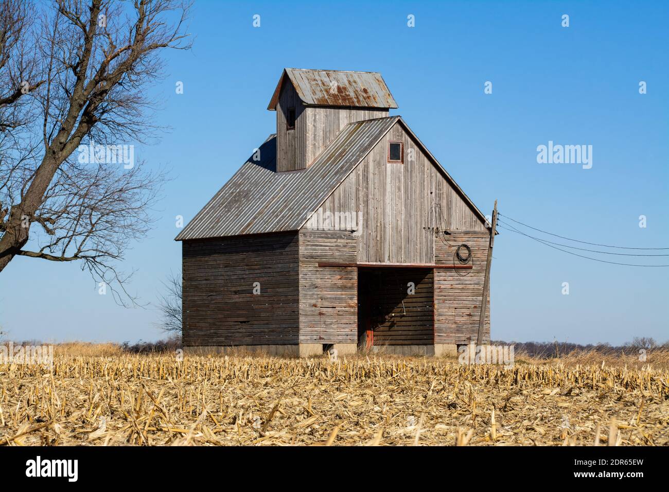 Old corn crib on the side of country road in the Midwest. Bureau County