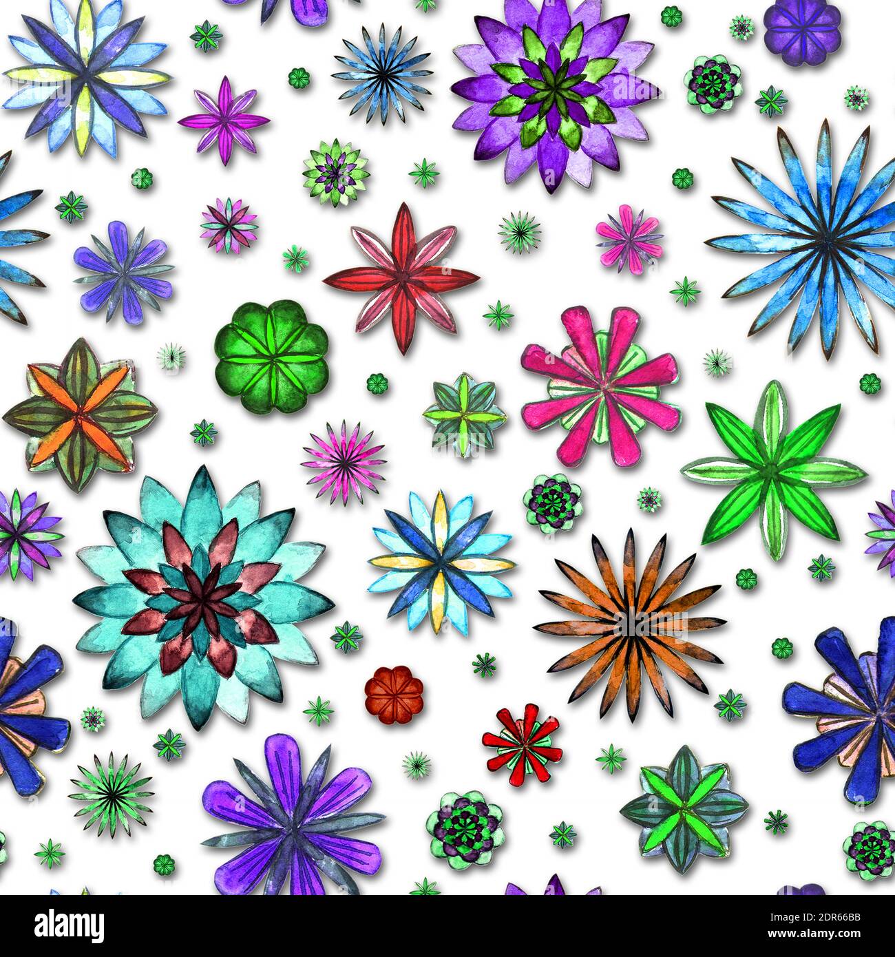 Watercolor seamless abstract flowers colorfu floral pattern on white ...