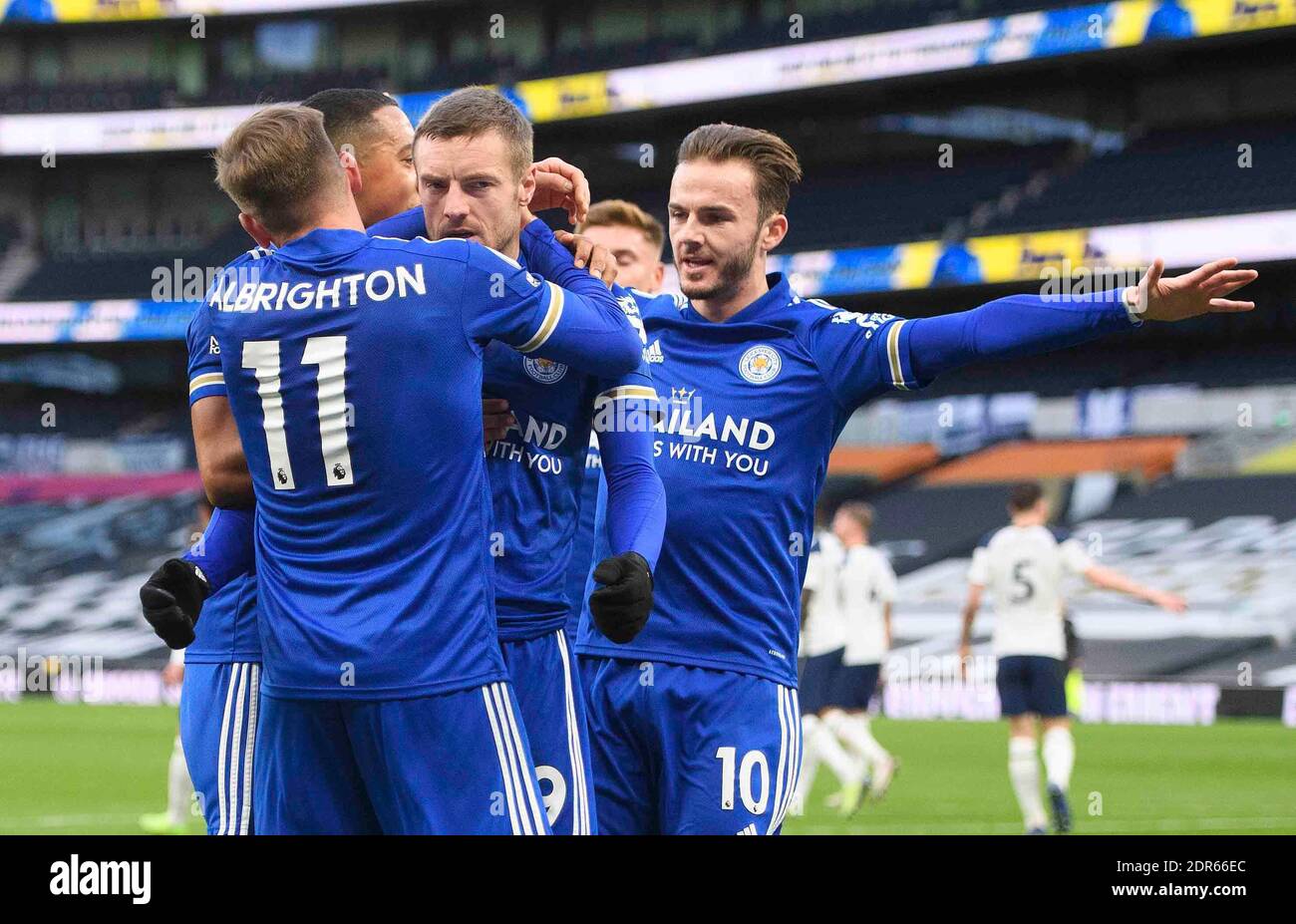 Tottenham Hotspur Stadium London 20th Dec 2020 Leicester City S Jamie Vardy Celebrates Scoring A Late First