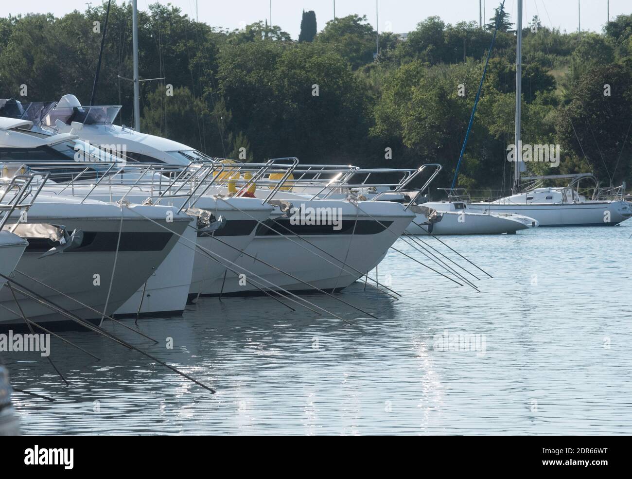 at a marina or yacht harbor, transportation and mobility in water Stock Photo