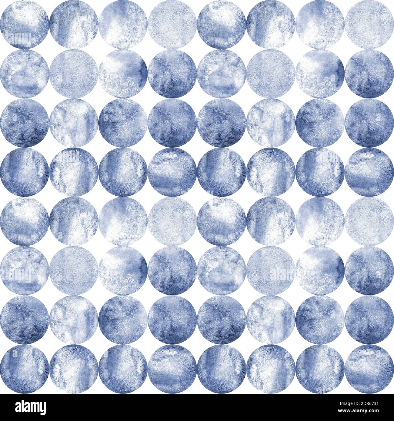 Abstract watercolor background with indigo blue circles on white. Watercolor hand drawn navy color seamless pattern. Watercolour round shaped texture. Stock Photo