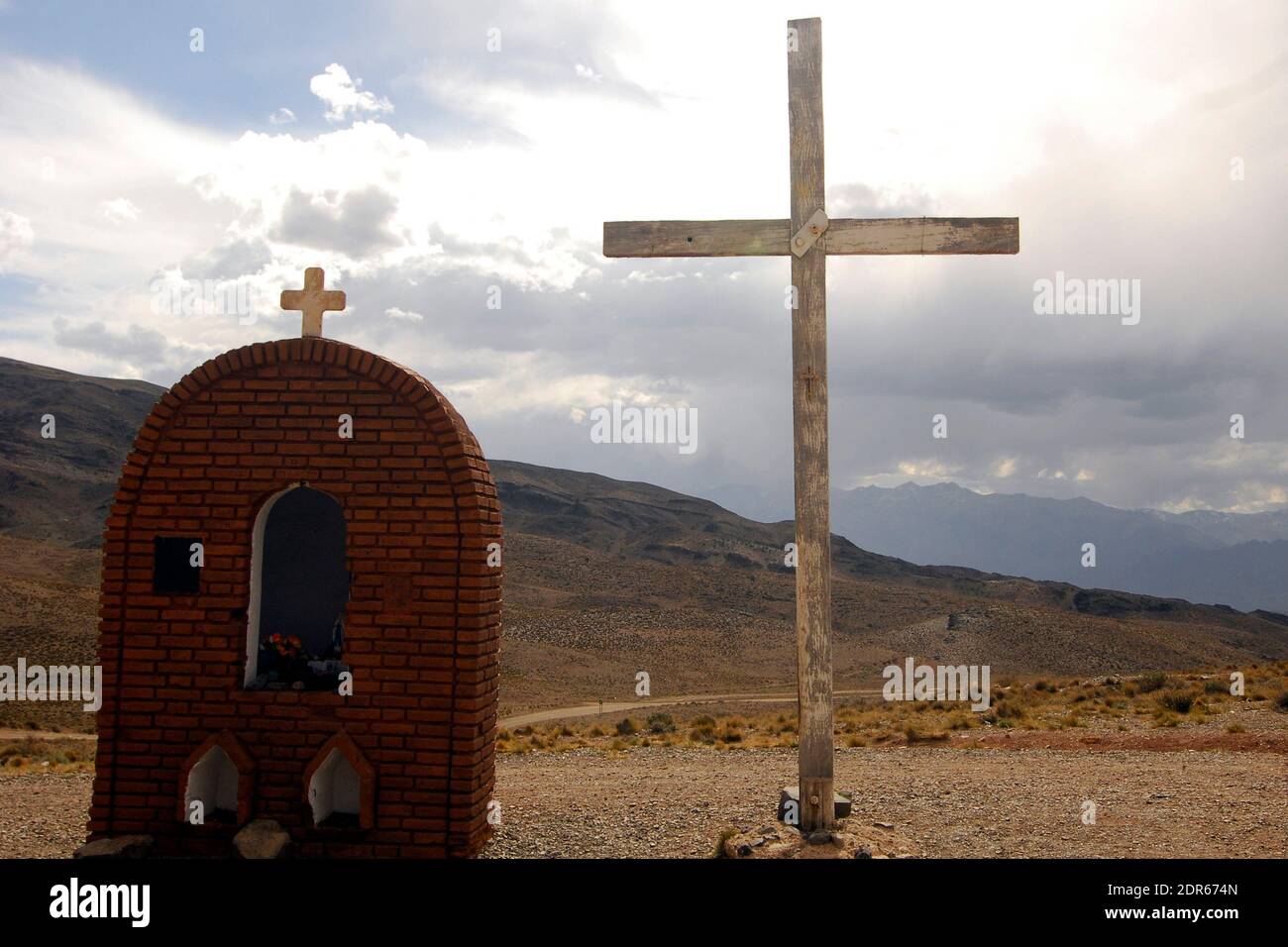 a cemetery or a graveyard in the Andes of Argentina Stock Photo
