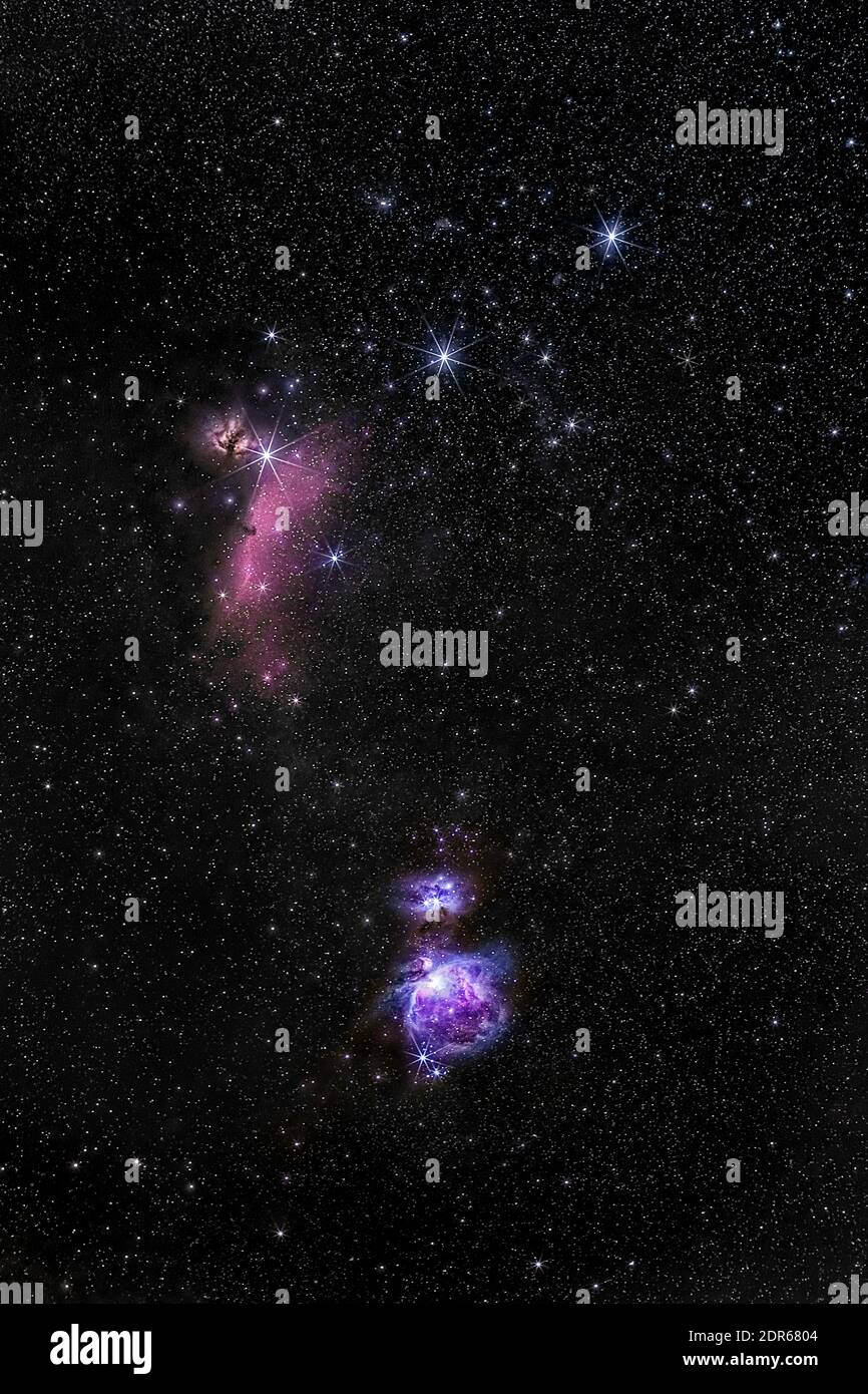 Vertical composition of Orion Nebula Space Galaxy background Stock Photo