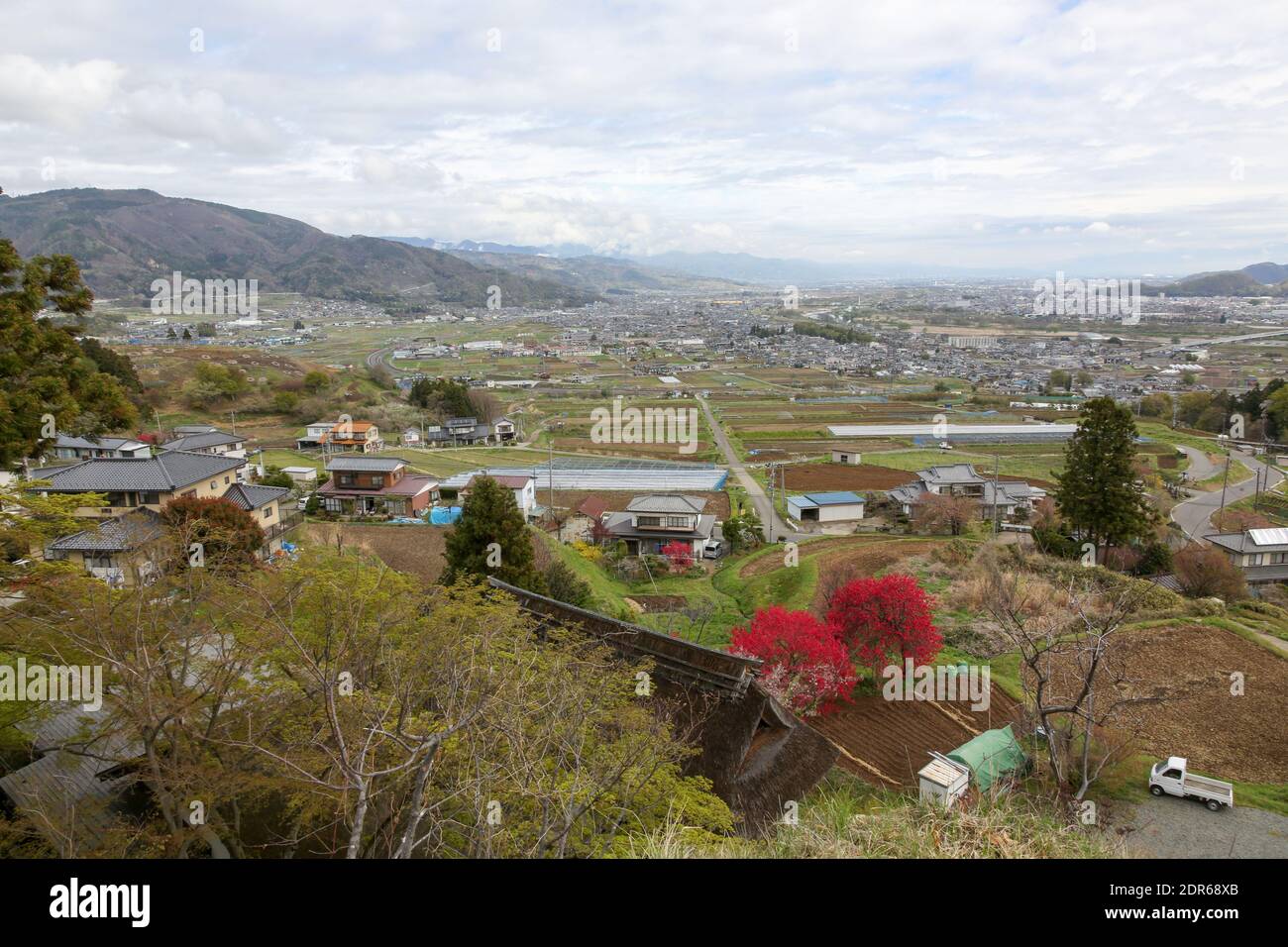 Rice fields in Chikuma City, Japan Alps, Japan Stock Photo