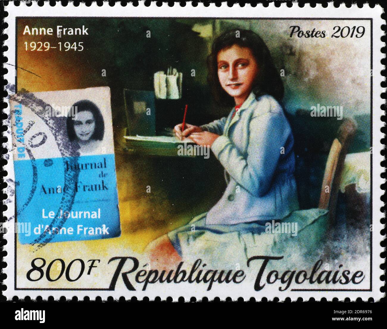 Anne Frank portrait on stamp of Togo Stock Photo