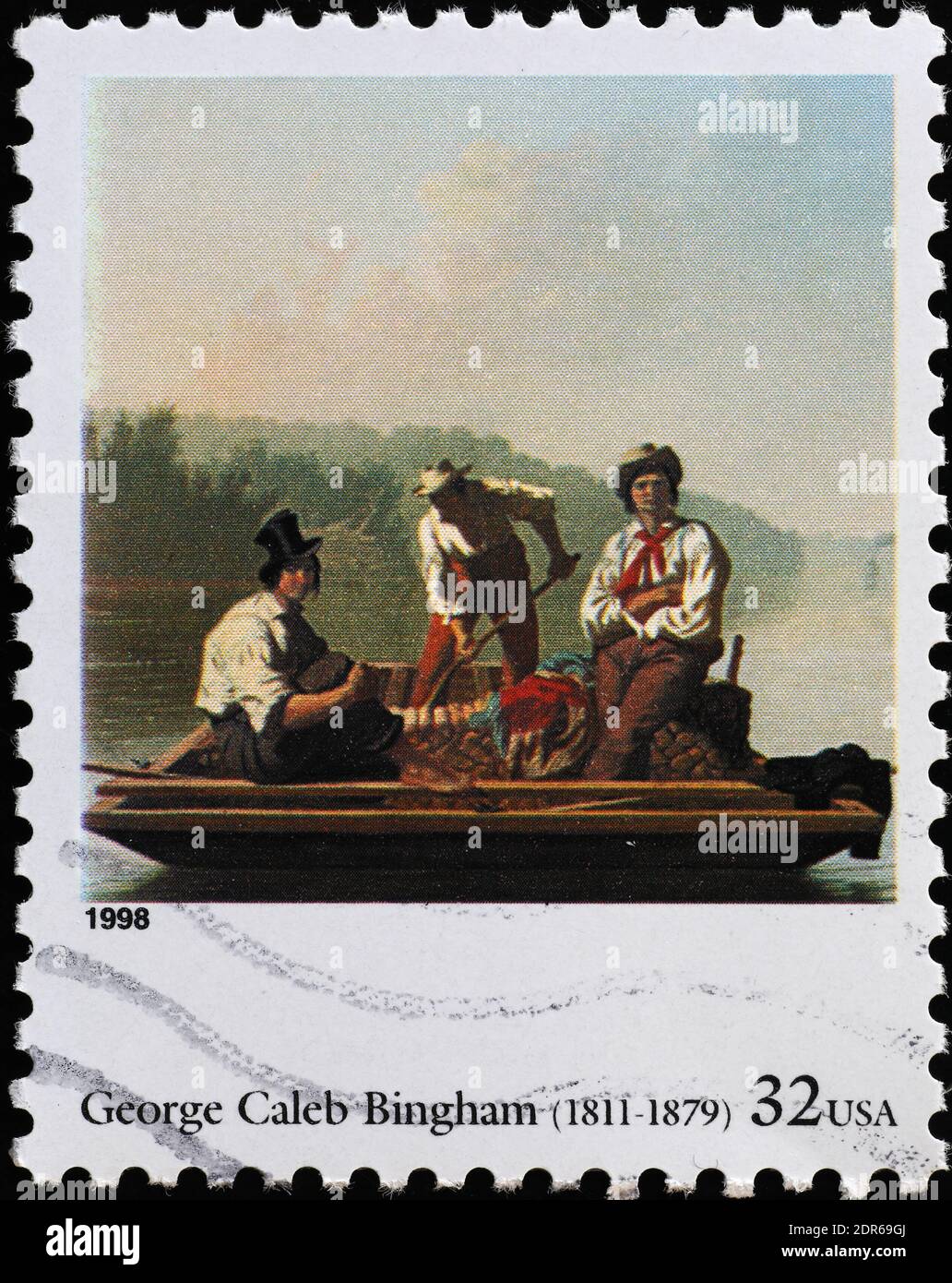 Boatmen on the Missouri by George Caleb Bingham on american stamp Stock ...