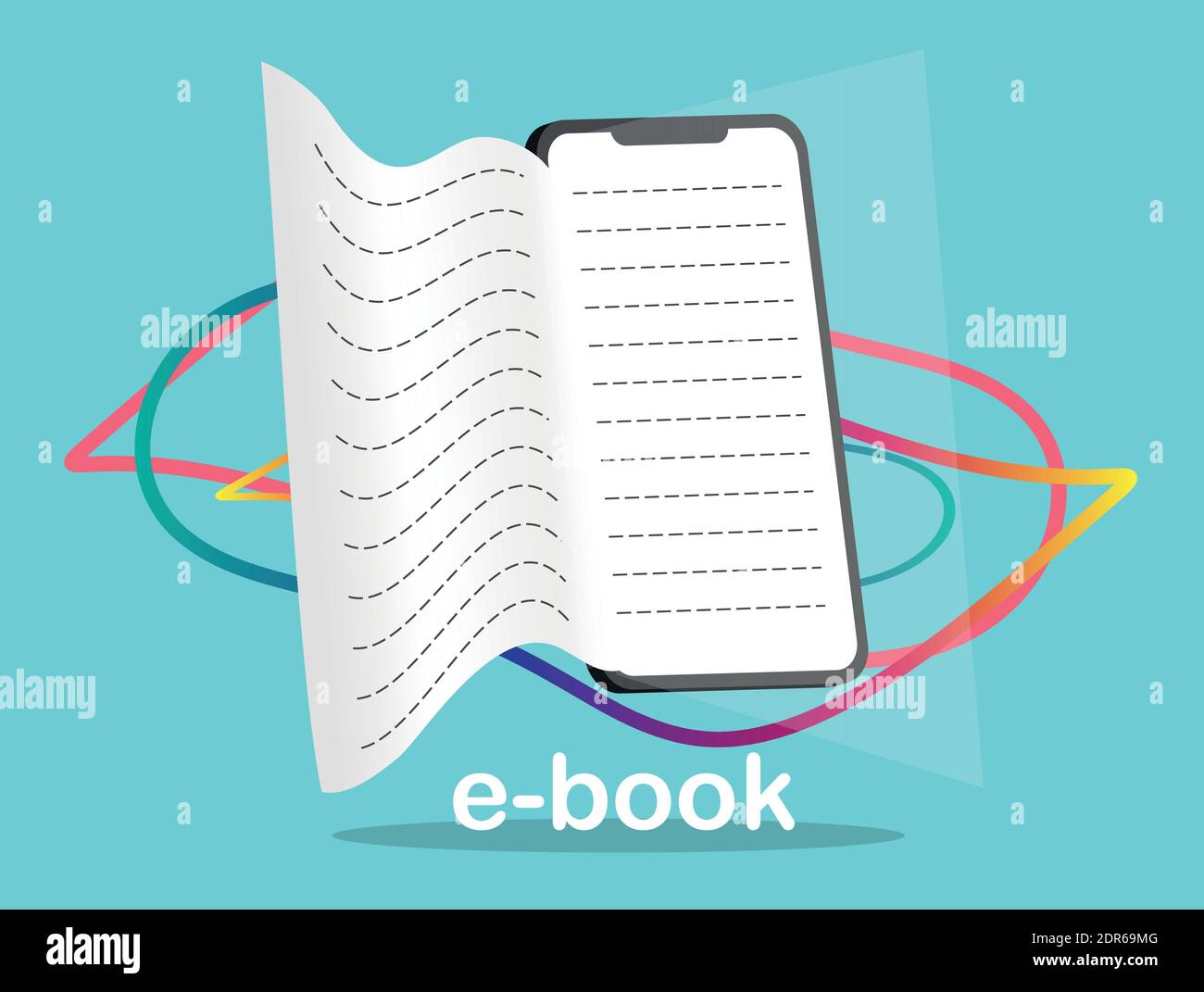 Electronic book on mobile phone editable vector illustration Stock