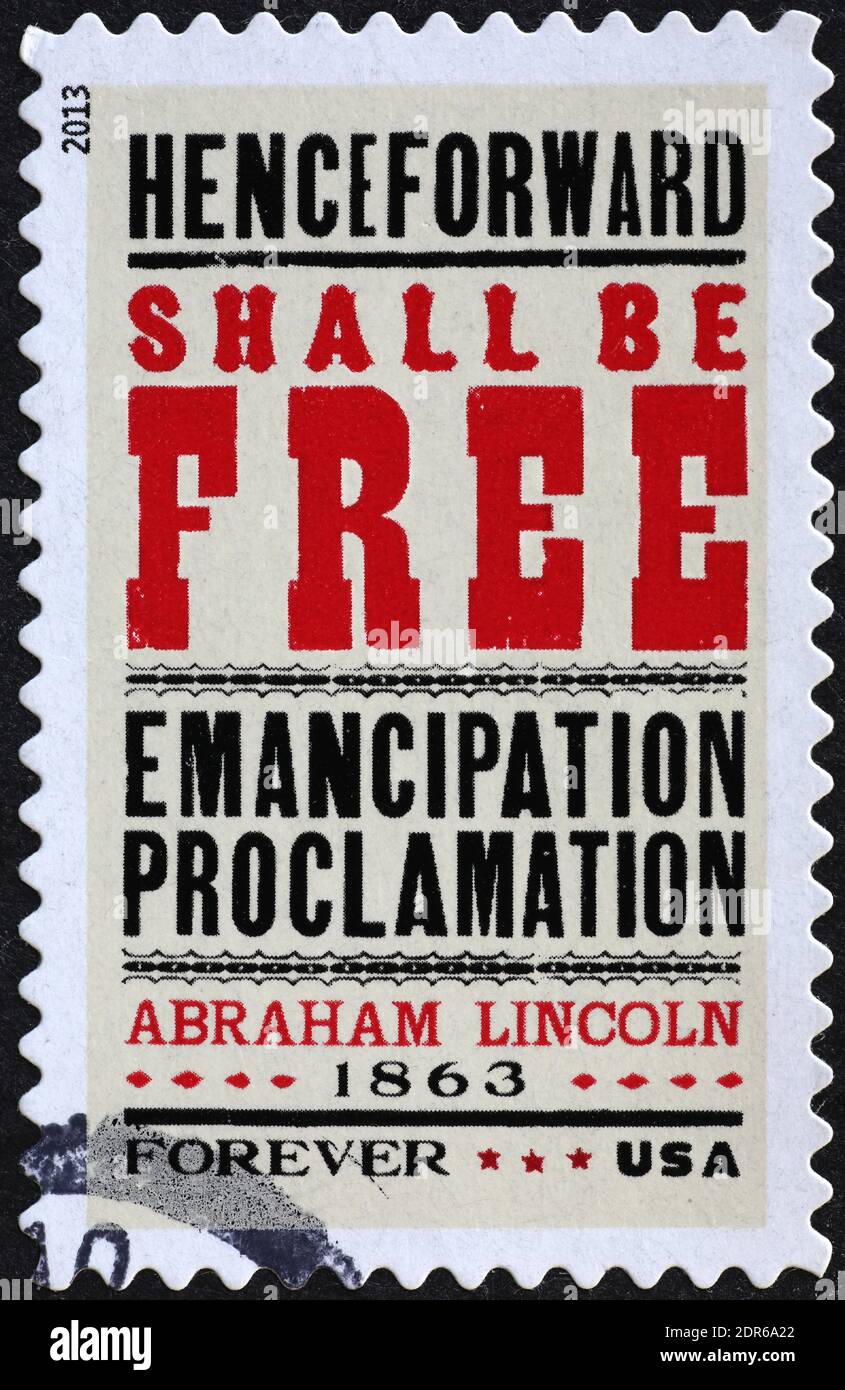 Emancipation proclamation issued by Abraham Lincoln on stamp Stock Photo