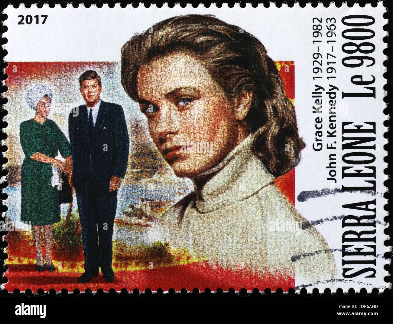 Grace Kelly and John F.Kennedy on postage stamp Stock Photo