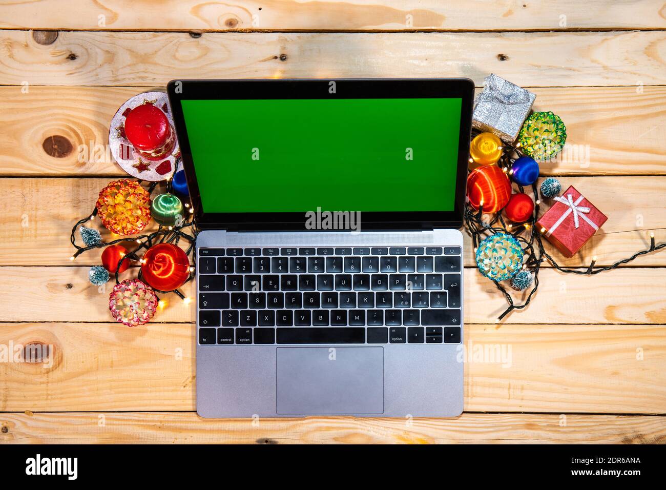 A touch of Christmas on your desk for a colorful and merry smart working. Stock Photo