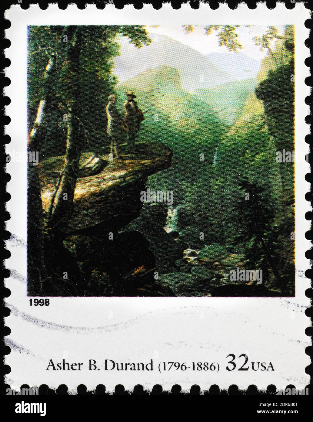 Kindred Spirits by Asher Brown Durand on american stamp Stock Photo