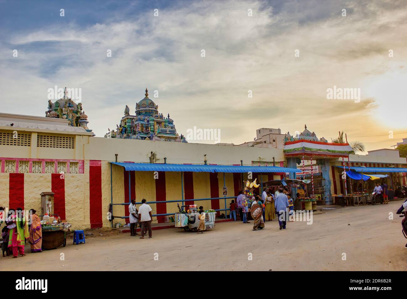 Chennai, South India - October 27, 2018: Interior of Ashtalakshmi Temple against dramatic sunset. Indian devotee worship or doing prayer inside a hind Stock Photo