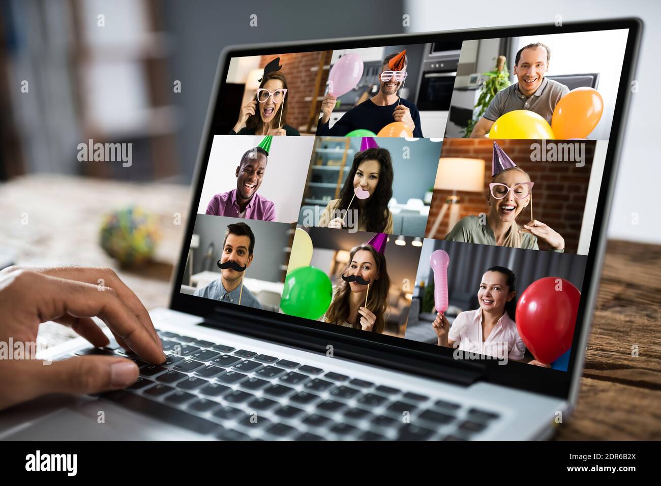Group Of People Partying In Virtual Online Party Stock Photo - Alamy