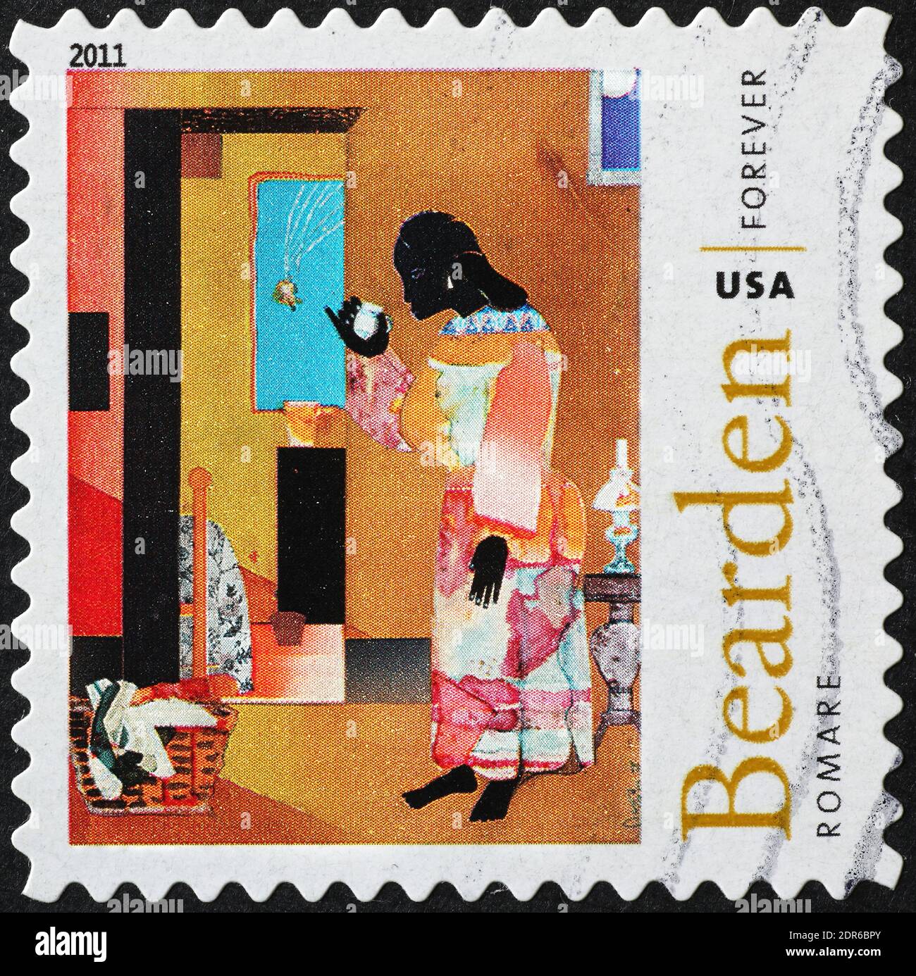 Painting by Romare Bearden on postage stamp Stock Photo