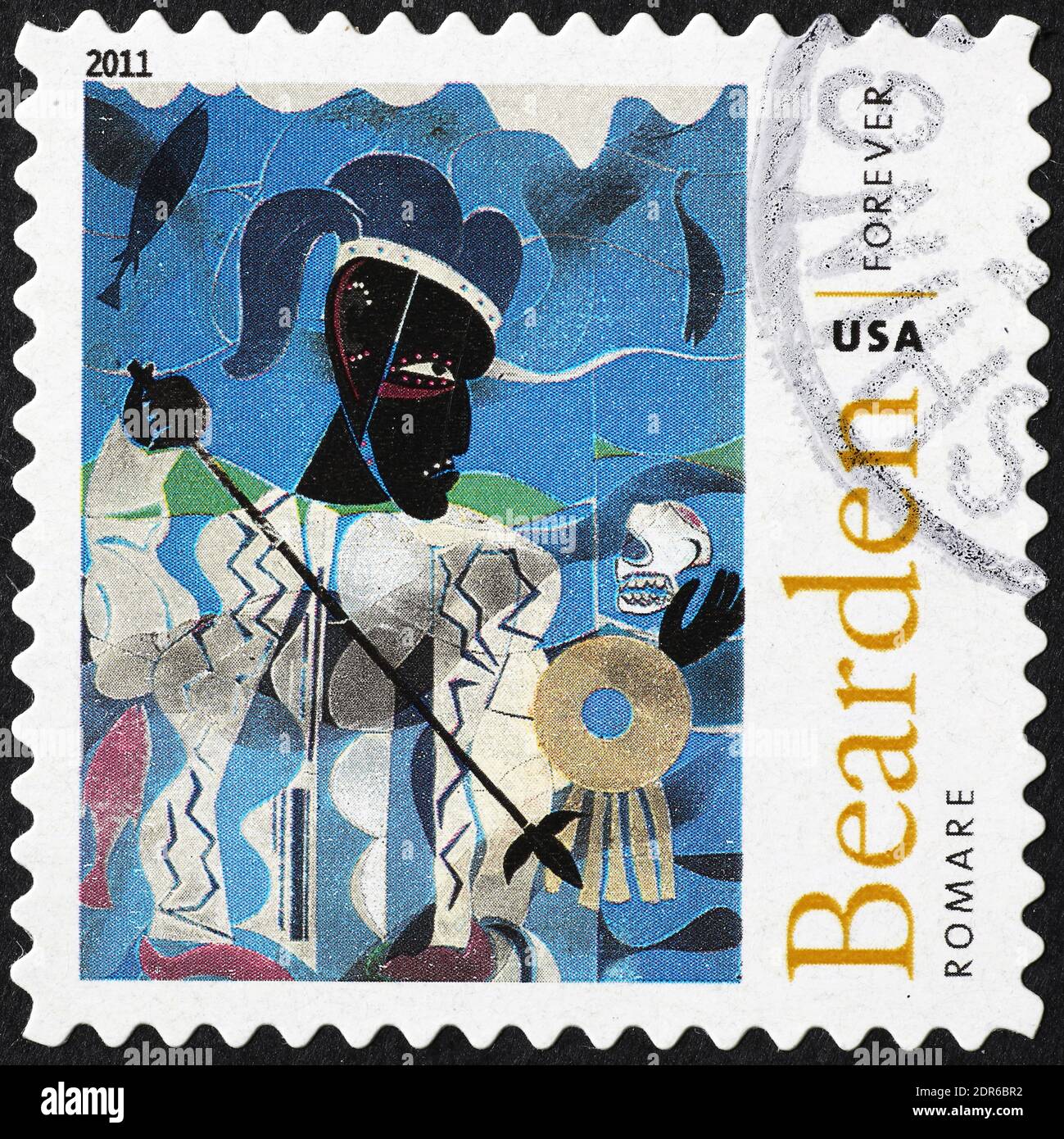 Painting by Romare Bearden on stamp Stock Photo