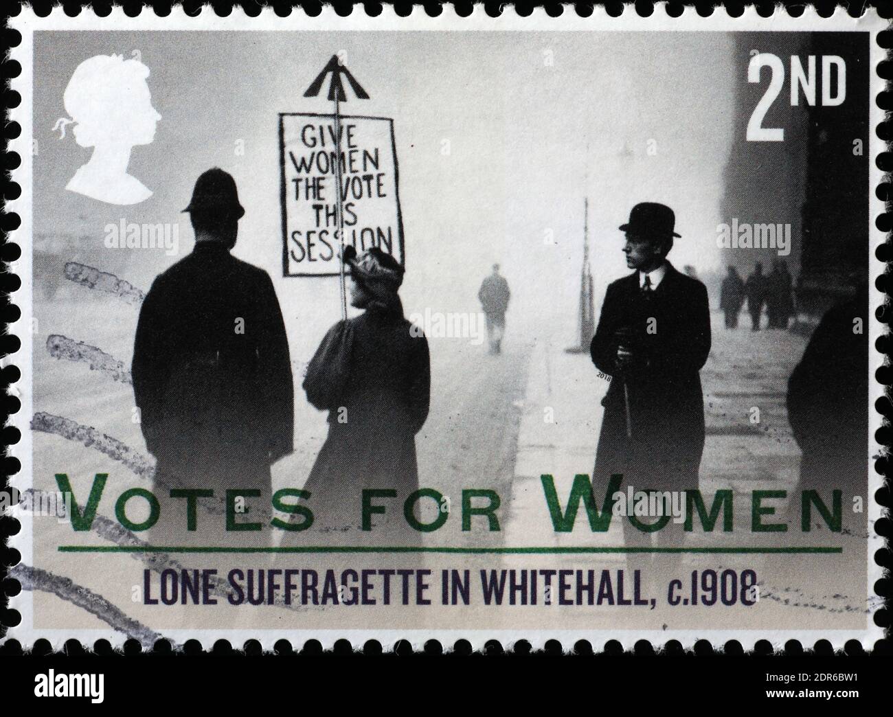 Picture of lone suffragette in London on british stamp Stock Photo