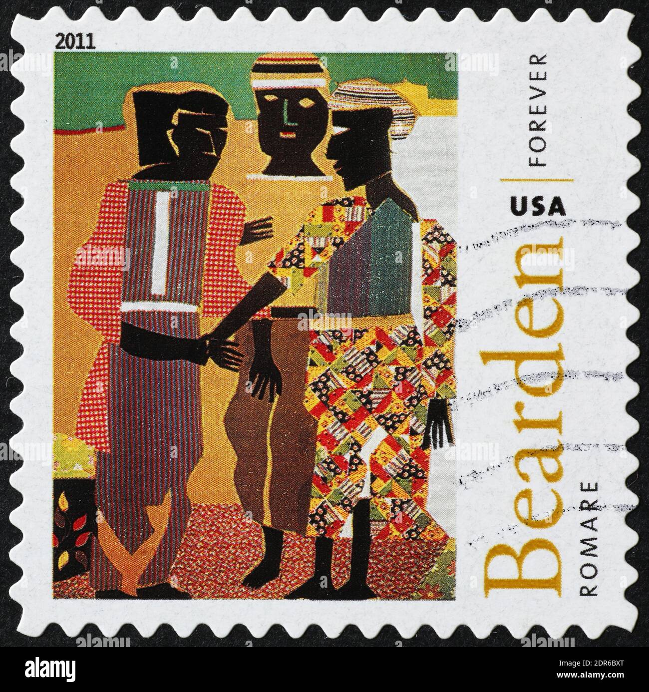 Portrait of three women by Romare Bearden on stamp Stock Photo