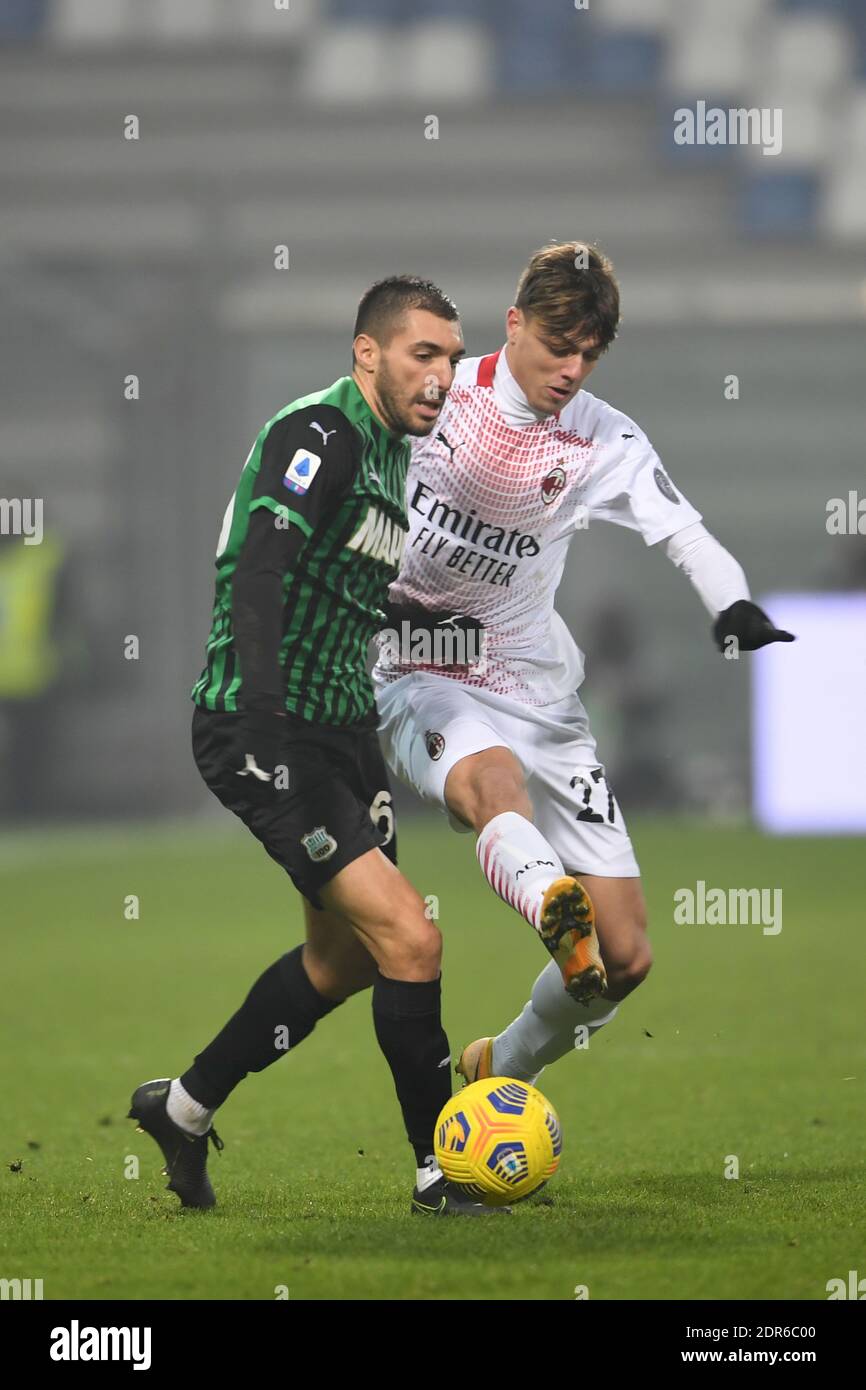 Mehdi Bourabia (Sassuolo)Daniel Maldini (Milan) during the Italian "Serie A"  match between Sassuolo 1-2