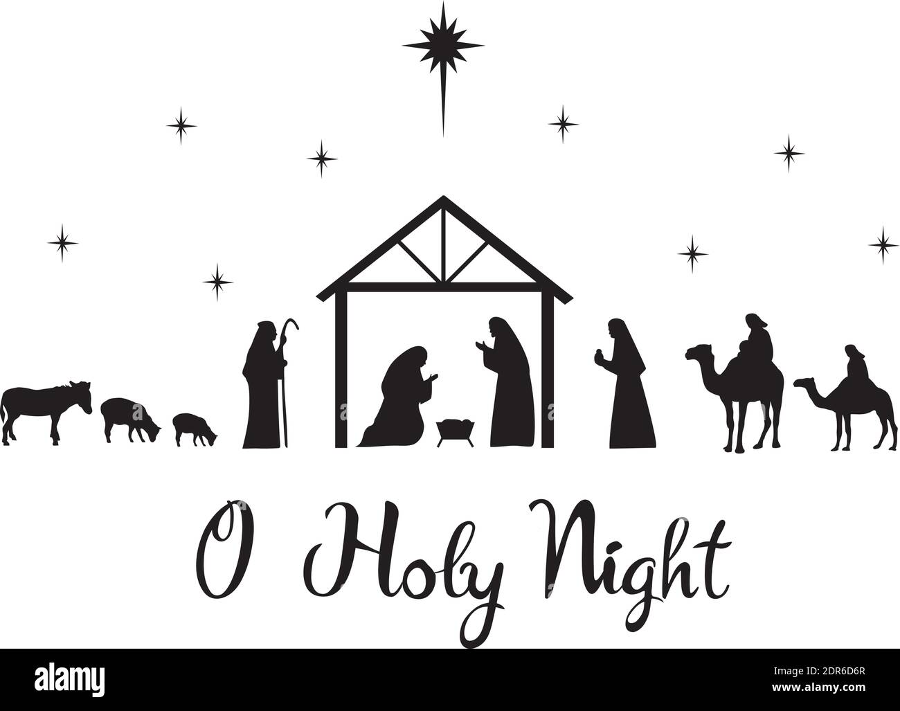 vector illustration of Nativity Scene. Peace, Joy, Christmas background