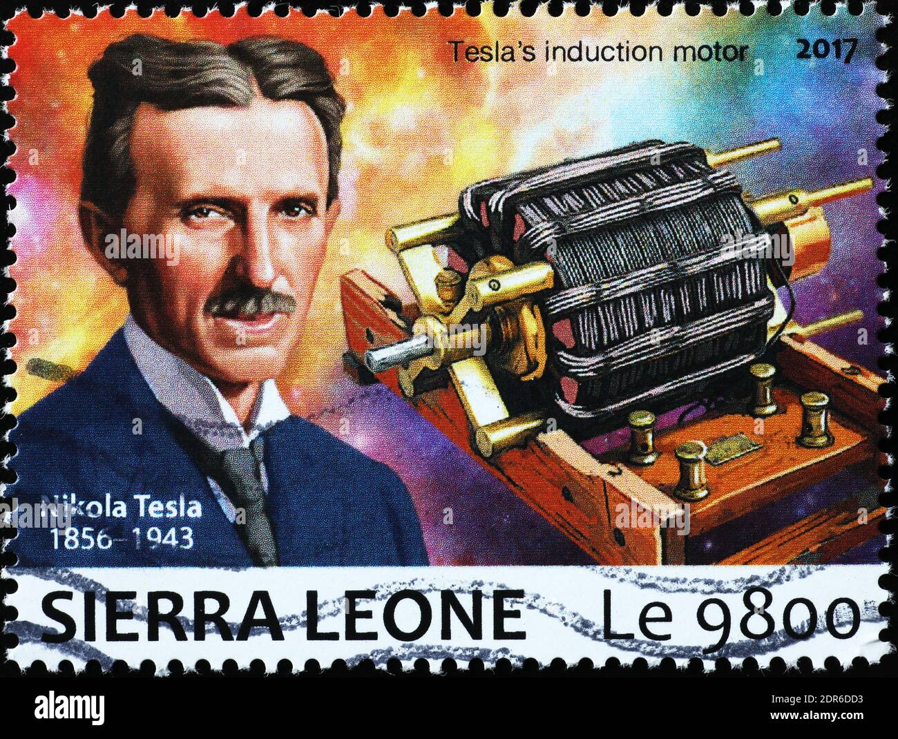 Tesla's induction motor on postage stamp Stock Photo