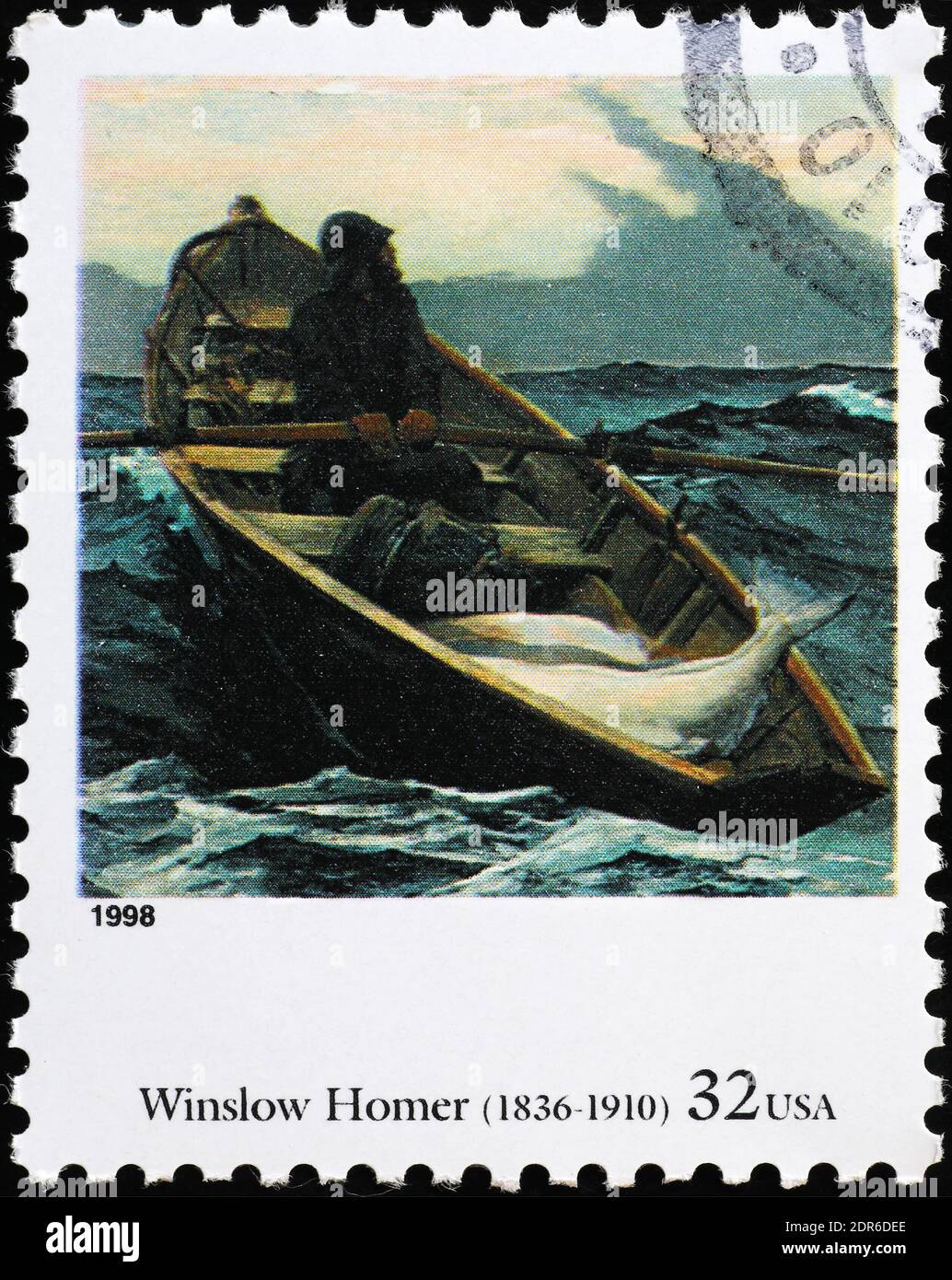 The Fog Warning by Winslow Homer on american stamp Stock Photo Alamy