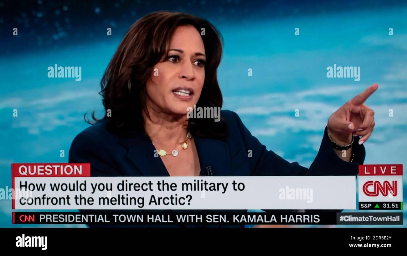 Wilmington, Delaware, USA - President-elect Joe Biden today introduced his team of climate and environment policy nominees who will be tasked with helping to reverse the damage to the planet perpetrated by the Trump administration. FILE PHOTO. 19th Dec, 2020. September 04, 2019, New York, New York, USA - Democratic candidate for president, Senator KAMALA HARRIS. participates in a CNN climate town hall moderated by Erin Burnett. Credit: Cnn/ZUMA Wire/Alamy Live News Stock Photo