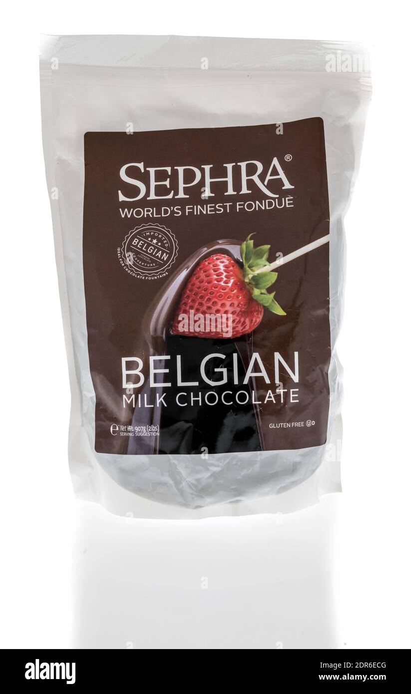 Winneconne, WI -16 December 2020: A package of Sephra worlds finest fondue Belgian milk chocolate on an isolated background. Stock Photo
