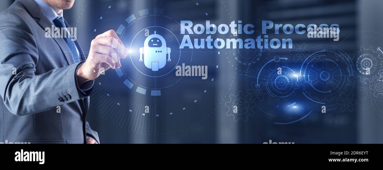 RPA Robotic Process Automation. Technology concept on virtual screen. Ai algorithm analyze Business Stock Photo