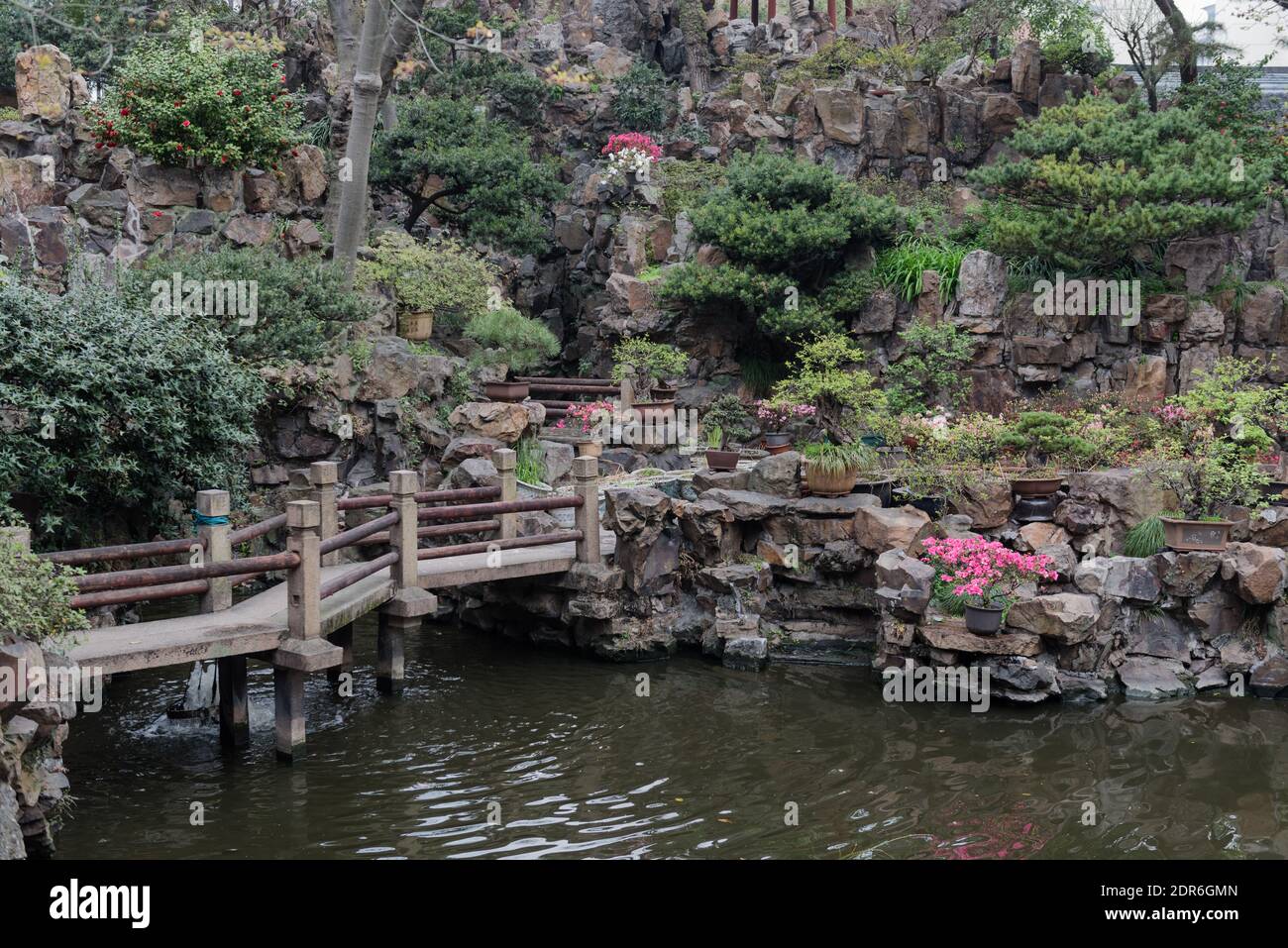 Traditional Chinese Rock Garden in Shanghai, China Stock Photo