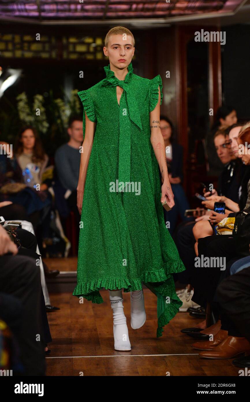 A model displays a creation for Vetements Spring/Summer 2016 Ready-To-Wear collection show held at The President restaurant in Paris, France, on October 1, 2015. Photo by Laurent Zabulon/ABACAPRESS.COM Stock Photo