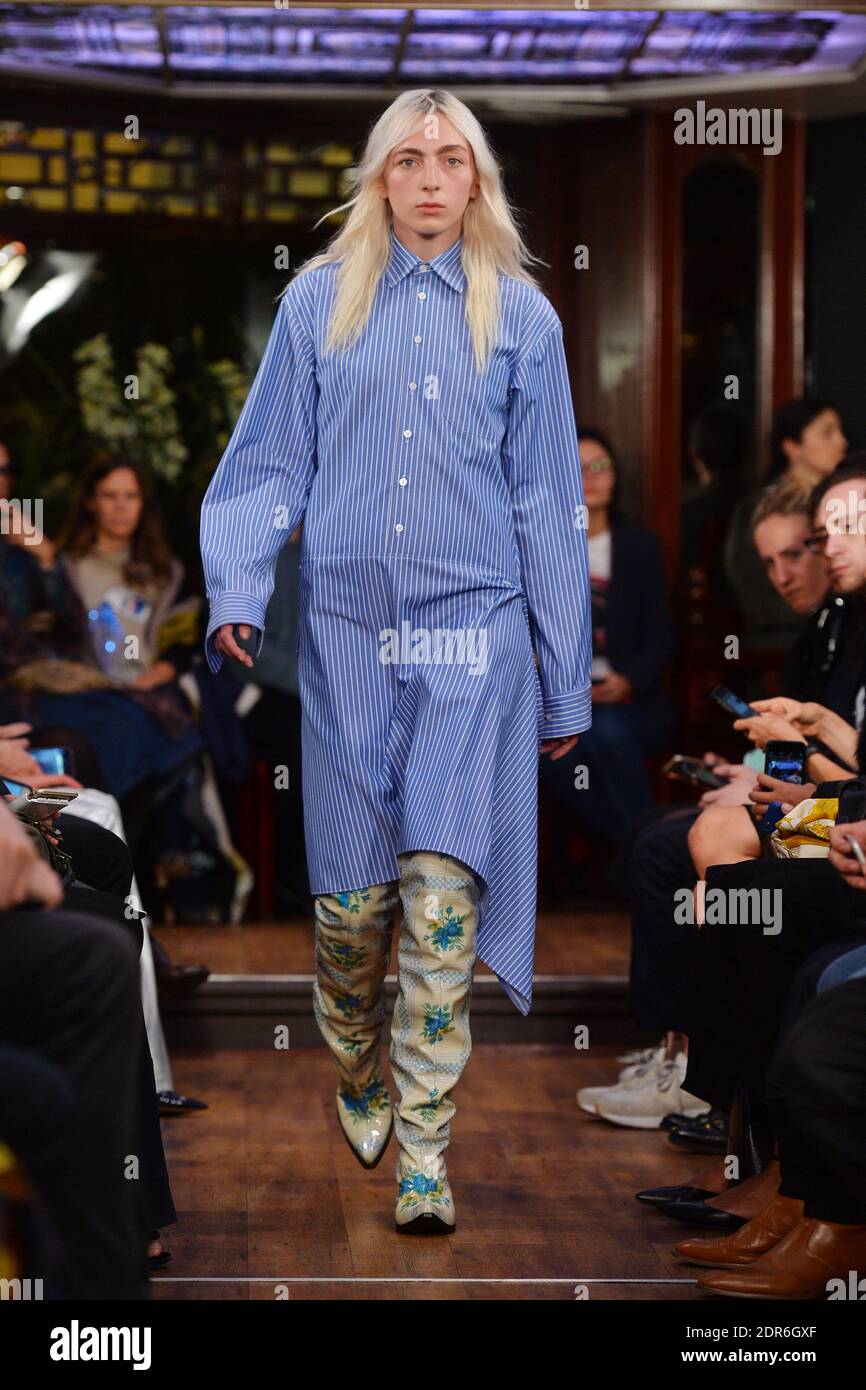 A model displays a creation for Vetements Spring/Summer 2016 Ready-To-Wear collection show held at The President restaurant in Paris, France, on October 1, 2015. Photo by Laurent Zabulon/ABACAPRESS.COM Stock Photo