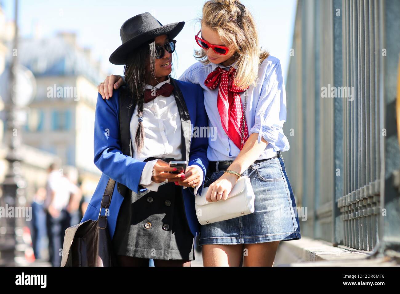 Street style, Albane de Marnhac and Mathilde Margail arriving at Dior