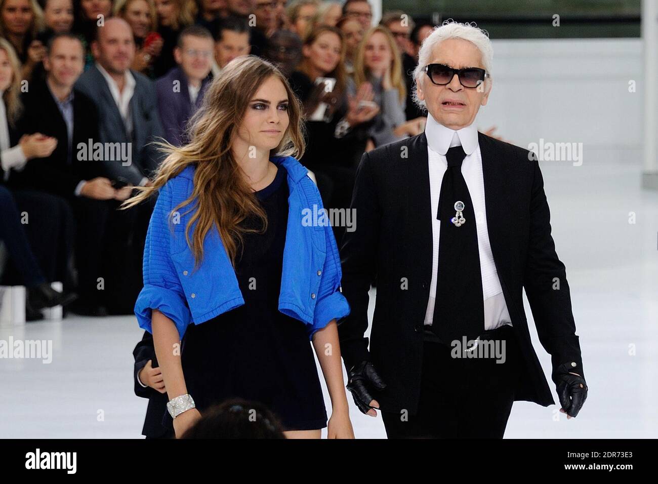 Designer Karl Lagerfeld with Cara Delevingne makes an appearance after his  Spring-Summer 2016 Women's collection