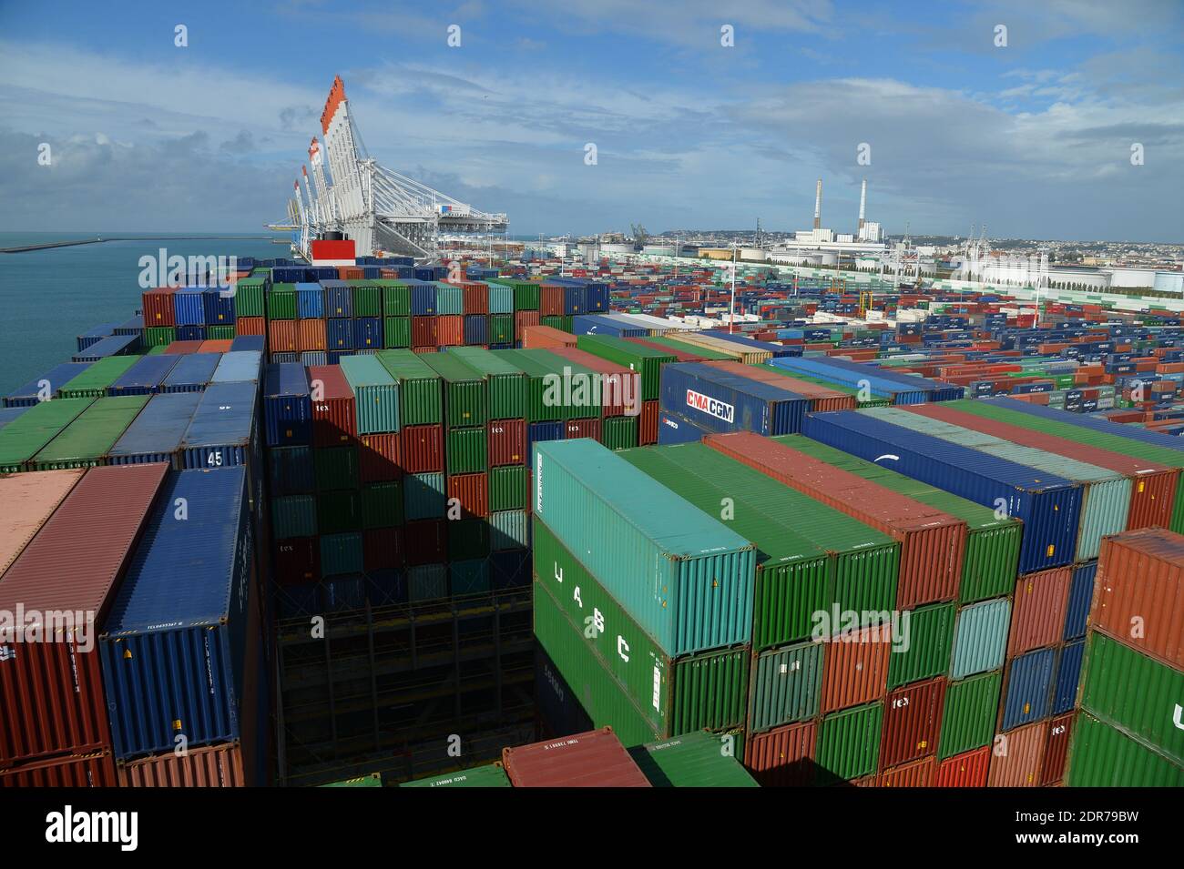 General view of CMA CGM Bougainville, the largest container ship in the ...