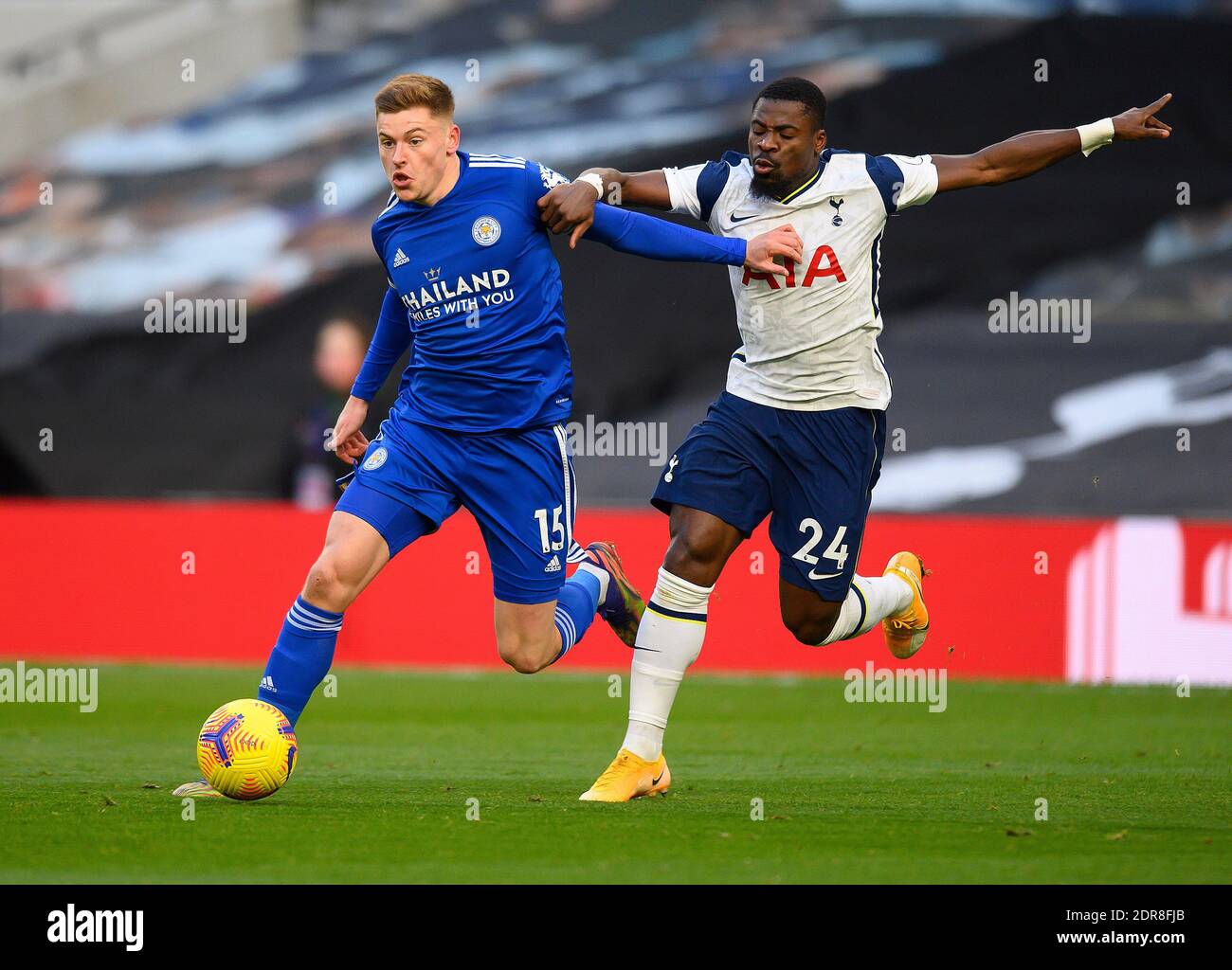 Tottenham Hotspur Stadium, London, 20th Dec 2020.   Serge Aurier and Harvey Barnes during the Premier League match at the Tottenham Hotspur Stadium, London.  Tottenham Hotspur v Leicester City. Premier League - London Picture Credit : © Mark Pain / Alamy Live News Stock Photo