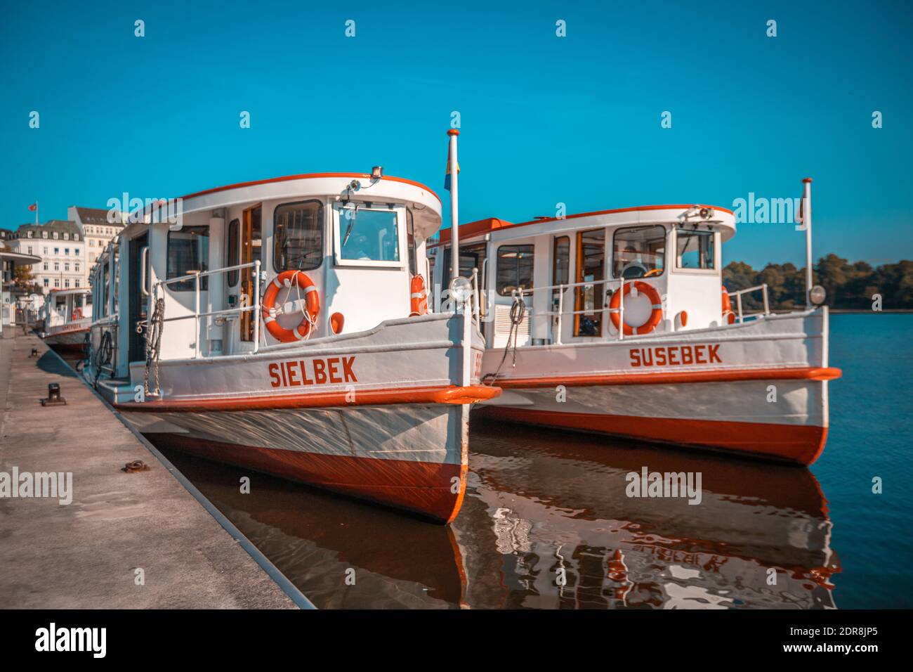 Old boats in Hamburg Stock Photo