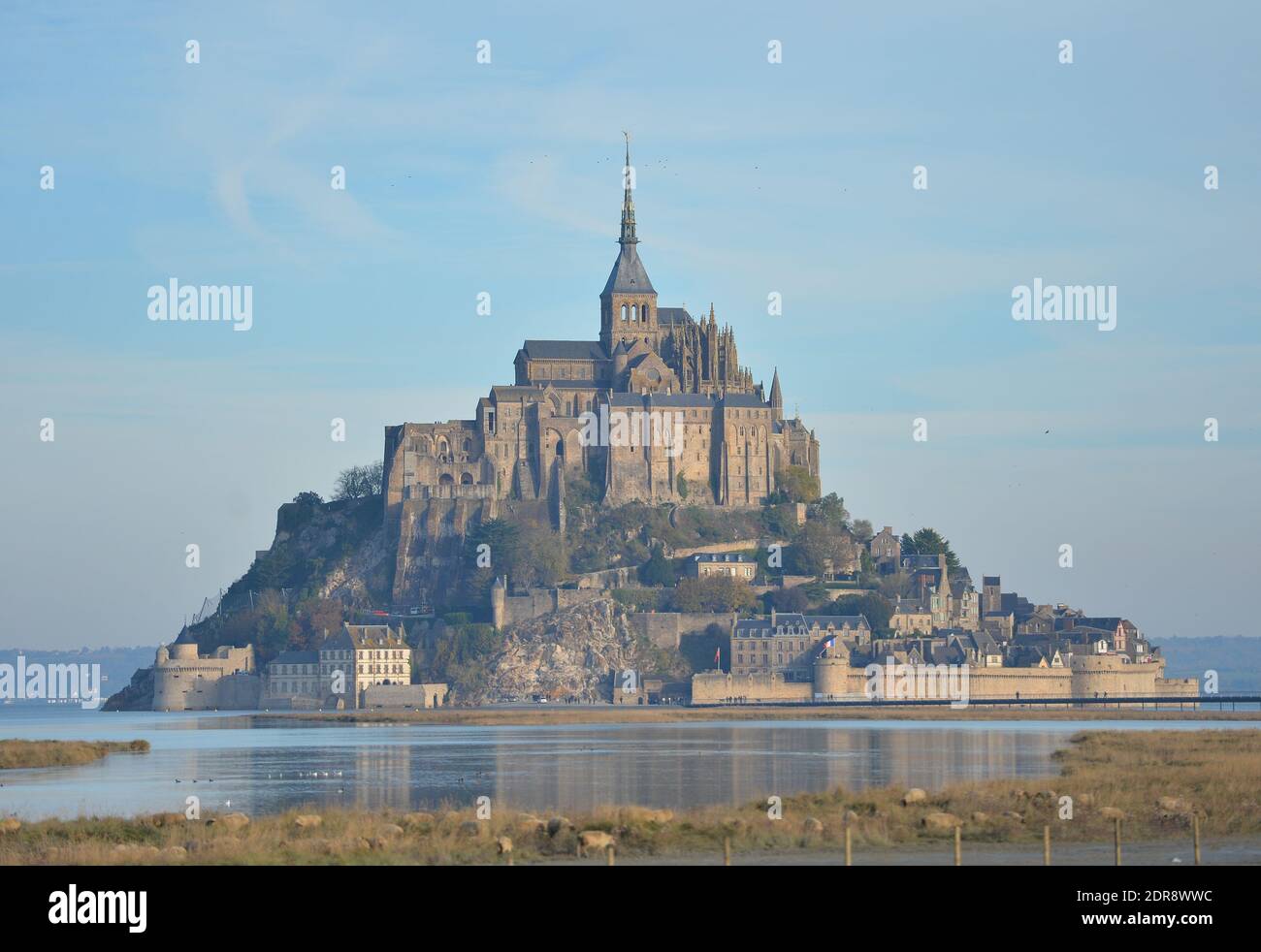 General view of Mont-Saint-Michel, western France on October 31, 2015.  French President Francois Hollande came to inaugurate the Couesnon flood  barrier, a 185-million-euro project (Projet Mont-Saint-Michel) of a  hydraulic dam using the