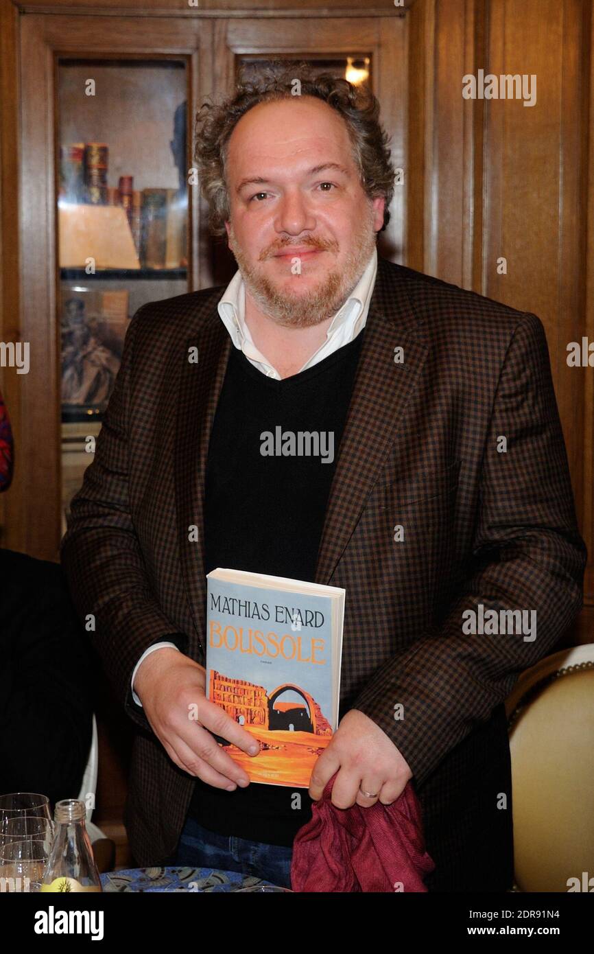 French author Mathias Enard at the Drouant restaurant in Paris France