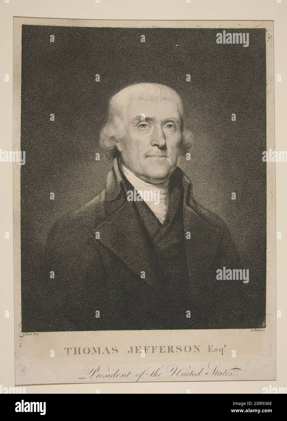 Engraver: David Edwin, American, born England, 1776–1841, After: Rembrandt Peale, American, 1778–1860, Thomas Jefferson Esq., Stipple engraving, Sheet: 41 × 27.2 cm (16 1/8 × 10 11/16 in.), Made in United States, American, 19th century, Works on Paper - Prints Stock Photo